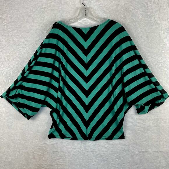 Rampage Womens M Kelly Green Black Striped Y2K Emo Lace Up Top Blouse Goth - Picture 5 of 9